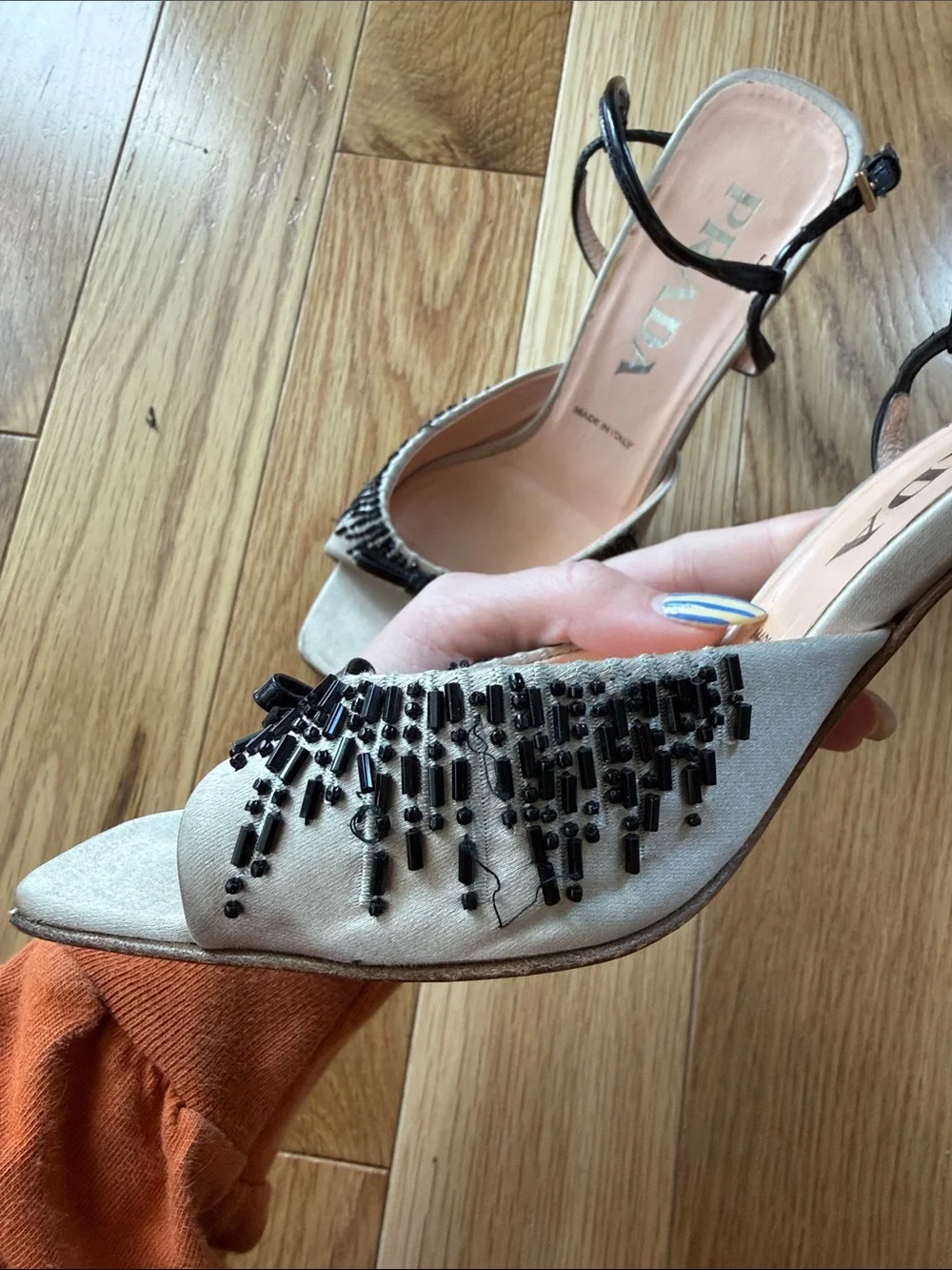 Vintage Prada Beaded Silk Heels - Picture 5 of 8